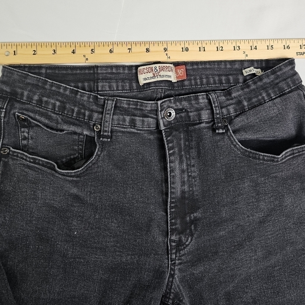 Hudson & Barrow Mens 36×32 Slim Stretch Black Distressed Jeans - Picture 3 of 12
